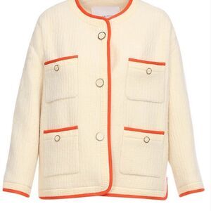 Pushbutton jacket lined Textured wool blended in Women's size L